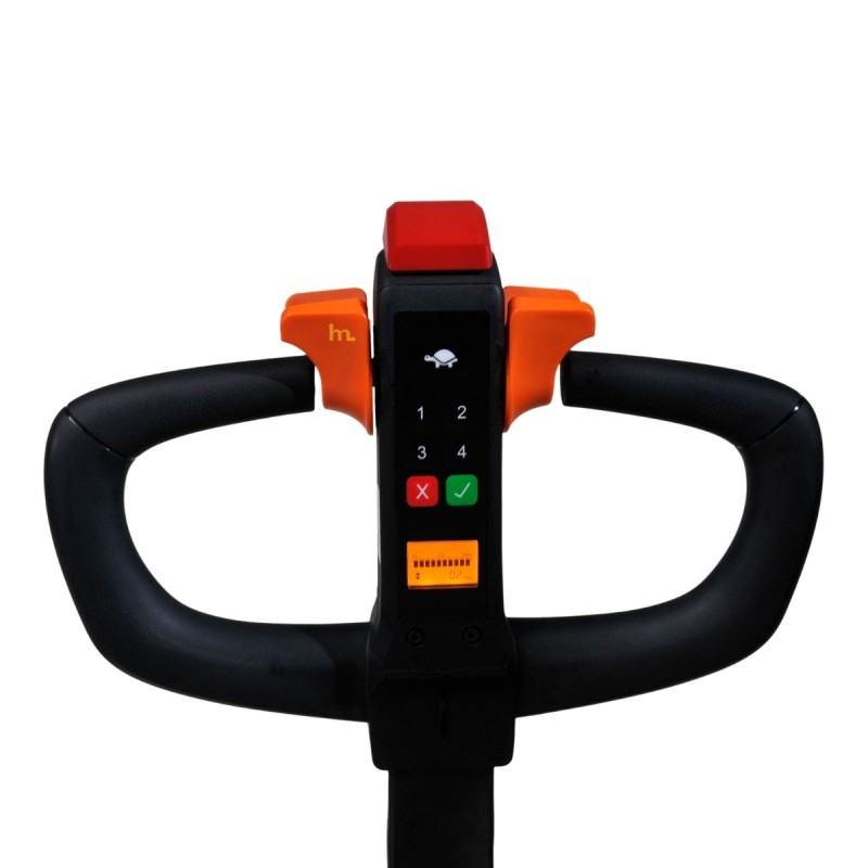 Vista del timon de la transpaleta elevadora totalmente eléctrica monocilíndrica 1500 kg